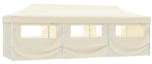 Tonnelle de Jardin Pliable, Tente de Réception Pavillon Barnum de Jardin avec 8 parois 3x9 m Blanc cassé
