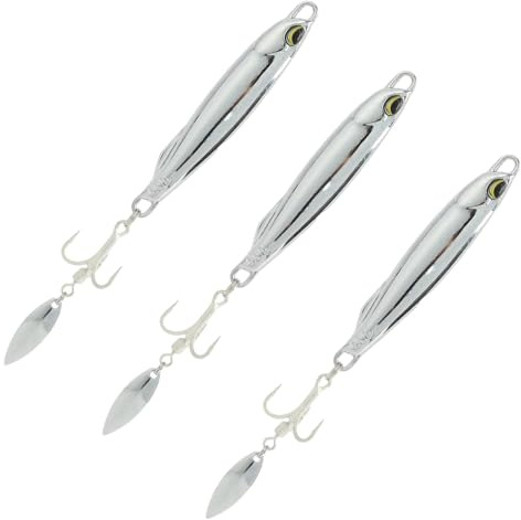 Juego de 3 señuelos de pesca en el mar, 30 g, plantillas y cucharas de metal para caballa, lubina, bacalao y lucio, señuelos plateados de 10 cm con ganchos afilados para agua salada y agua dulce, para
