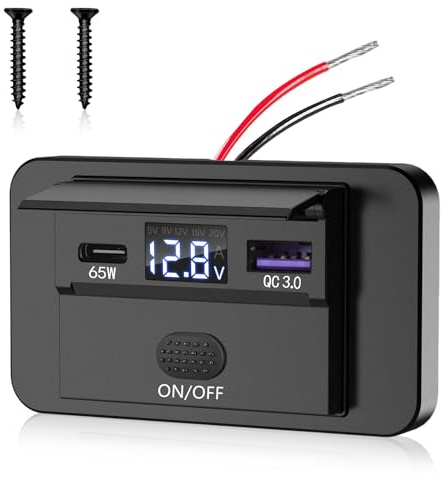 Daakro 83W USB Ladebuchse,65W PD3.0 Typ C & 18W QC3.0 12V Autoladegerät,Handy Schnellladegerät Wasserdicht mit Schalter für 12 V / 24 V Wohnwagen, Autos, Motorräder, LKWs