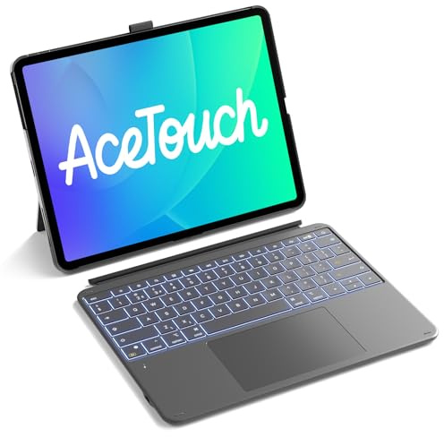 Inateck Keyboard Case for iPad Air 13 inch & iPad Pro 12.9 inch | Ultralight Backlit Keyboard with Large Multi-Touch Trackpad, Detachable, with Pencil Holder,UK Layout ,Grey
