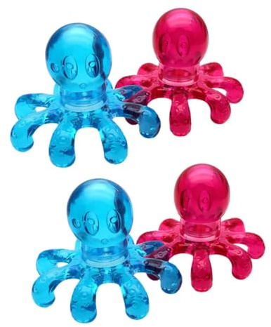 Ciieeo Lot de 4 Masseurs de Tête Professionnel Forme Pieuvre Bleu et Rouge, Accessoire Plastique Antidérapant Léger, Massage Profond du Cuir Chevelu, Bien-domicile pour Soins Capillaires