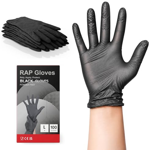 Black Vinyl Gloves Large 100 Pack, Powder Free Disposable for Food Prep | Non sterile, ambidextrous, smooth finish, single use, suits catering, bars, tattoo studios, valeting and cleaning