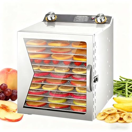 SIEEOUR Máquina Deshidratación De Alimentos Comercial Acero Inoxidable, Deshidratador De Alimentos Potente Para Carne Y Fruta Con Bandejas, 400w/800w, Temporizador 12h, Para Carne, Fruta(12 layers)