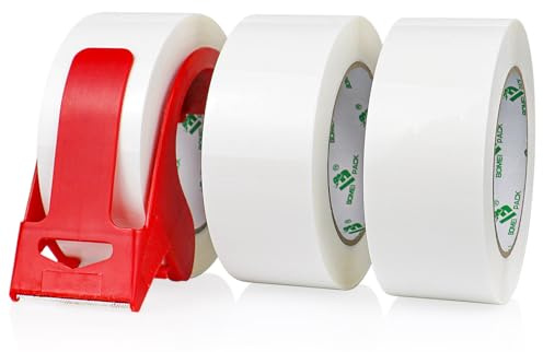 BOMEI PACK Coloured Packing Tape 3Rolls 48mm x 66m with dispenser Durable Heavy Duty Packaging tape for Shipping Moving Boxes&Office Strong Adheisve Parcel Tape for Cartons Mailing&Storage (White)