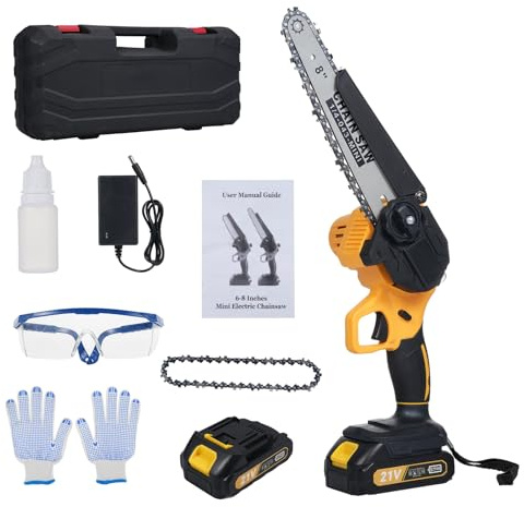 Motosega a batteria a catena elettrica senza spazzole da 8 pollici con 2 batterie ricaricabili Motosega portatile alimentata a batteria per rami di alberi Taglio Taglio del legno
