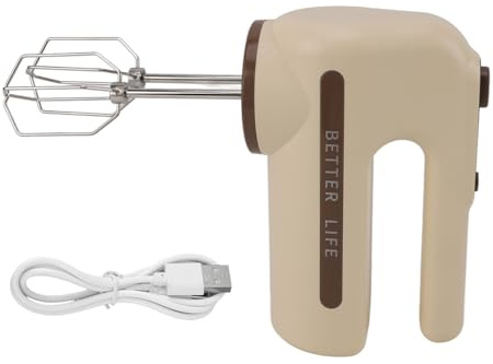 Sbattitore Elettrico Senza Fili con Frusta in Acciaio Inossidabile Motore Potente Ricaricabile USB Regolabile a 5 Velocità per Cottura al Forno Dolci Kaki ABS 26x19 cm 585 g