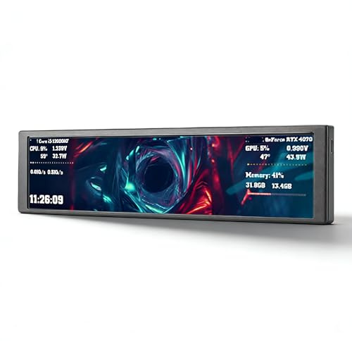 Sxhlseller 9,2-Zoll-Computer-Sekundärdisplay, Sensorpanel aus Aluminiumlegierung mit Dynamischen Videothemen, Unterstützt 10 11, Zur Überwachung der CPU-GPU-Temperatur (Black)