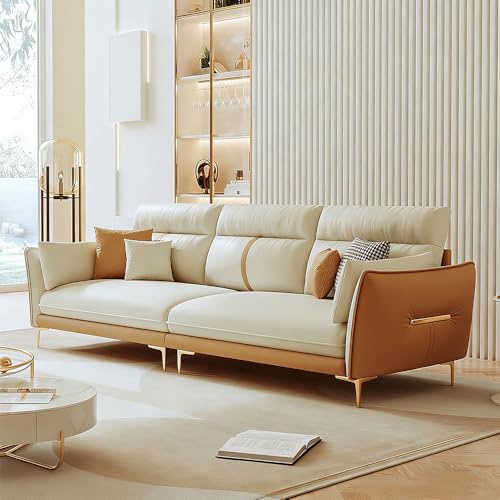 Modern enkel lyxig lädersoffa, massiv träram, rymlig och mjuk soffa, modern stor storlek, lämplig för vardagsrum/kontor/lägenhet.