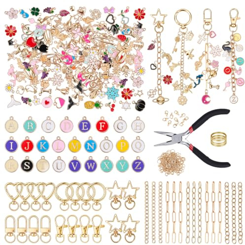Homgaty 323 Stück DIY Schlüsselanhänger Selber Machen, Anhänger Keychain Basteln Set mit Charms, Schmuck Bastelzubehör, Klein Keychain Making Kit, Bastelset für Erwachsene Mädchen