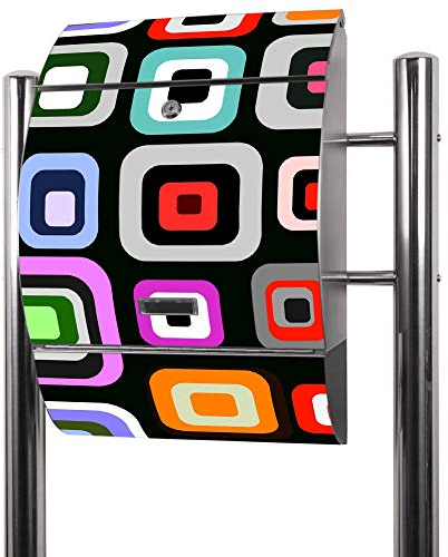 banjado® Standbriefkasten Edelstahl mit Zeitungsfach Motiv Retro/Briefkasten mit Standfuß/Edelstahl Briefkasten freistehend - A4 Einwurf inkl. 2 Schlüssel