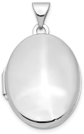 14 Karat Weißgold, gravierbar, für 2 Fotos, poliertes ovales Medaillon, Schmuck, Geschenke für Frauen, Metall