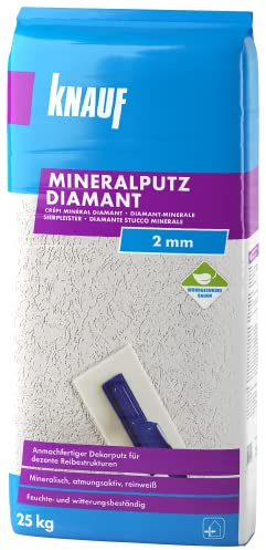Knauf Mineralputz Diamant 2,0-mm Körnung – mineralischer Dekor-Putz, als Decken-, Wand-Belag oder Außen-Putz, kratzfest und witterungsbeständig, Weiß, 25-kg