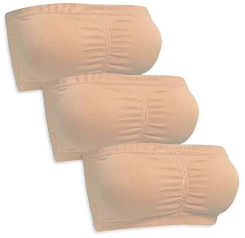 Sodacoda damer bandeau BH – sömlös axelbandslös vadderad, 3-pack - beige, M