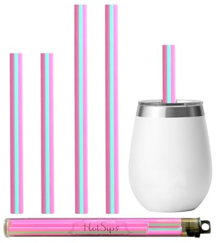HotSips Reusable Drinking Straws + Case – Fits 8–20 oz Cups/Tumblers – Soft, BPA-Free, Food Grade, Oval (Less Pucker) – DW | MW Safe – Hot/Cold Coffee/Tea/Water/More - Made in USA, 2 Small & 2 Medium