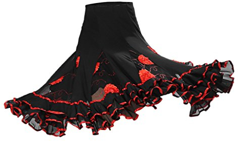 Sharplace Latin Tanz Damen Maxirock Knielang Tanzrock Zigeuner Sommerkleid Bauchtanz Rock Tanzen Kostüm Walzer Tango, Big Swing Langer Rock Festival Performance Kleidung für Frauen Mädchen, Rot