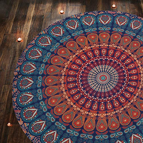 Peacock Mandala Tapestry 122 Zentimeter Round Table Cloth Hippie Wandbehang dekorative trippy Tapisserien Boho Bettwäsche indische handgemachte reine Baumwolle Bettdecke