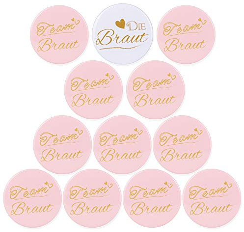MEJOSER 12 Set JGA Button 58mm Braut Team Braut Buttons JGA Anstecker Roségold Junggesellinnenabschied Accessoires und Hochzeitsfeier Party Polterabend (Braut Buttons)