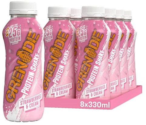 Grenade Strawberries & Cream High Protein Shake, 8 x 330 ml | Over 25 g Protein Per Bottle, Smooth & Creamy, Ready to Drink, Perfect for On-The-Go, Vegetarian