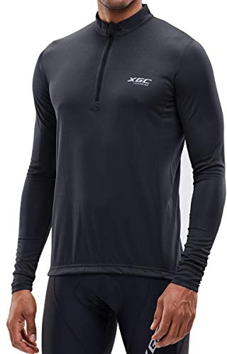 XGC Herren Kurzarm/Langarm Radtrikot Fahrradtrikot Radshirt Fahrradshirts Fahrradbekleidung für Männer mit Elastische Atmungsaktive Schnell Trocknen Stoff (039 Black, XL)