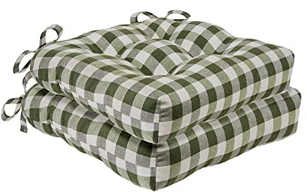 Buffalo Check Tufted Chair Seat Cushions, 2-Pack, Sage, 16 x 15 in, Sage