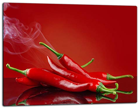 TMK ArtDeko – Herdabdeckung - Spritzschutz Glasplatte 1 Teilig 52x40 cm – Herdschutz aus Sicherheitsglas – Robust, Hygienisch & Rutschfest– Schutz für Induktion, Ceran, Gas & Elektro - Chilli Gewürze