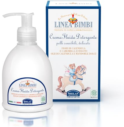 Helan, Linea Bimbi, Crema Hidratante Bebé, Crema Corporal Niño, Fluida y Detergente - Crema Hidratante Corporal Bebés y Niños Calmante y Nutriente, con Caléndula y Almendras Dulces - 240 ml