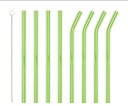 Cannucce in vetro verde riutilizzabili con una spazzola per la pulizia, 4 cannucce in vetro dritte per cocktail, frullati o tè, rispettose dell'ambiente e sano.