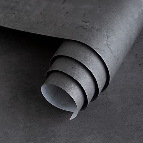 16×118 Dark Grey Black Concrete Wallpaper Peel and Stick 3D Matte Textured Thick Concrete Cement Contact Paper Vinyl Wrap Removable DIY Tile Wall Sticker for Walls Countertop Cabinet Kitchen Island
