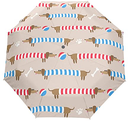 TropicalLife Regenschirm mit Dackel-Motiv, winddicht, 3-fach gefaltet, automatisches Öffnen, Schließen, für Damen, Herren, Mädchen, Jungen, Uni, ultraleicht, Outdoor, Reisen, kompakter Regenschirm,