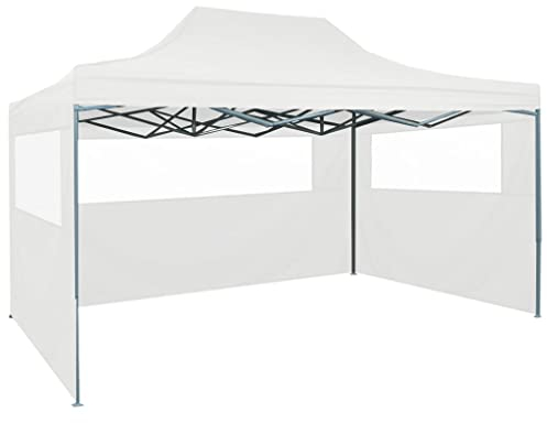 Gecheer Faltpavillon Faltbares Partyzelt mit 3 Seitenwänden Pop Up Pavillon Faltbar Gartenpavillon Partyzelt für Garten Party Markt Picknick 3 x 4,5 m Weiß