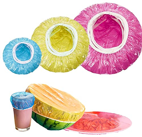 60 Stück Elastische Kunststoff Frischhaltebeutel,22/17/10cm Lebensmittel Abdeckung Wiederverwendbare,Dichtungsbeutel,BPA-frei,Elastisch,Bunt,für Gemüse Frischeschutz,BBQ,Hotel Duschkappe