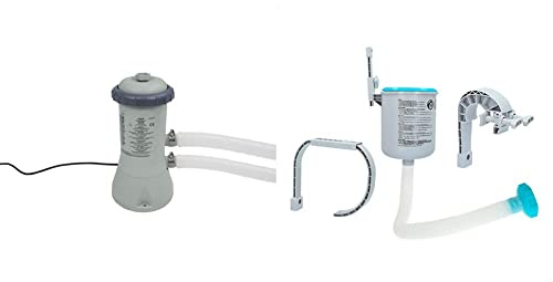 Intex Krystal Clear Cartridge Filter Pump - Pool Kartuschenfilteranlage - 900 L/H & Oberflächenskimmer - Deluxe Oberflächenskimmer zur Wandmontage - Hängeskimmer, Grau