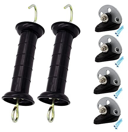 Plastic Electric Fence Spring Gate Handle with Insulators and Anchor Set, Black (2BlackMB+039)