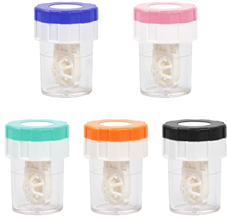 Pinsheng 5 Pezzi Custodie per Lenti a Contatto, Scatola di Lenti a Contatto a Forma di Barilotto, Lenti a Contatto Pulizia Manuale, Contenitori Lenti a Contatto Portatili per l'uso Quotidiano