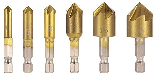 Fixinus 6 Stück Senkbohrer Set Kegelsenker bohrer Senker Holz Satz mit 82-Grad-Mittelsenker-Bits für Holz, Schnellwechsel-Bit, 6 mm – 19 mm