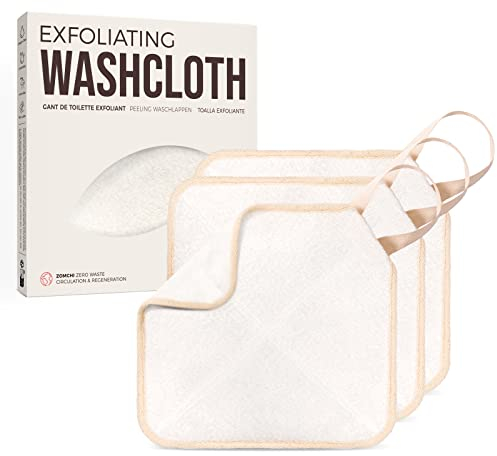 ZOMCHI 3 Pack Exfoliating Washcloths, Premium Face and Body Wash Cloths with Softness and Chafing on Two Sides, Bath Towels for Men and Women (White)