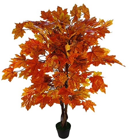 Leaf 125cm Artificial Maple Acer Tree Black Plastic Pot Design UK, Wood, Orange
