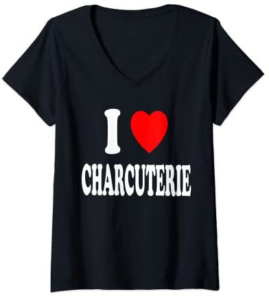 Femme I Heart (Love) Charcuterie Vin Fromage Viande Planchette Apéritif T-Shirt avec Col en V
