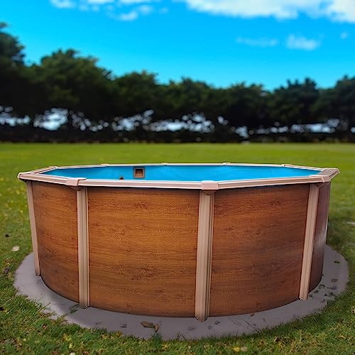 Planet Pool Stahlwandpool rund Classic 460x120 cm, Stahl 0,45 mm Holzoptik, Folie 0,3 mm blau, Overlap