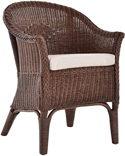 Rattan-Sessel Natur/Esszimmersessel Korb-Sessel inkl. Polster Beige/Rattanmöbel Rattansessel Rattanstuhl mit Armlehnen Lounge Flechtsessel (mit Polster, Braun)