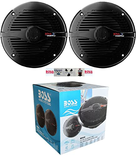 KIT Set FÜR BOSS Audio Systems MR60B 2 Marine-Lautsprecher 2-Wege, 6,5 16,5 cm 165 mm, 100 Watt RMS 200 Watt Max, schwarz, wasserdicht, Meer, Pool, Boot, Hotel, pro Paar + 5 kostenlose Aufkleber
