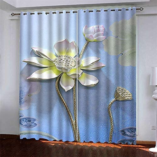 Vorhang Blickdicht Ösen Thermo Verdunkelungs Polyester Gardinen 2 Stück 3D Einfache Weiße Blüten Für Schlafzimmer Wohnzimmer Kinder Oder Babyzimmer 150(B) X166(H) cm - Bedruckte Verdunkelungsvorhänge