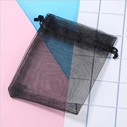 ORGEFY 100 Stück/Los Organza-Beutel mit Kordelzug, 5 x 7 cm, 7 x 9 9 x 12, 10 x 15 cm, Schmuckverpackung, Hochzeit, Weihnachten, Geburtstag, Geschenkverpackung, Pouces, schwarz, 5 x 7 cm