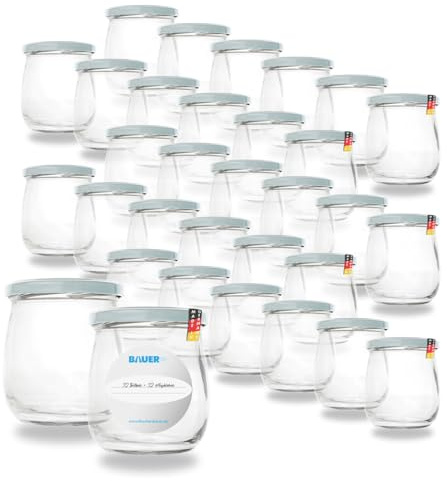 Flaschenbauer - 32x Einmachgläser 417ml - Konservengläser mit TO82 Twist-Off Deckel, inkl. Etiketten - Marmeladengläser, mit Schraubdeckel, Schraubgläser, Joghurtgläser (Weiß) - Made in Germany