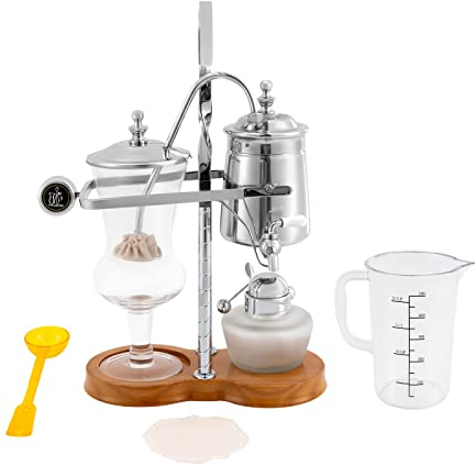 RibasuBB Vakuum-Kaffeebereiter, Balance Siphon Kaffeemaschine Elegant Kaffeekannen, Manuelle Kaffeemaschine Kaffeekanne Teekanne belgischen Siphon Kaffee Tee Brauerei Silber