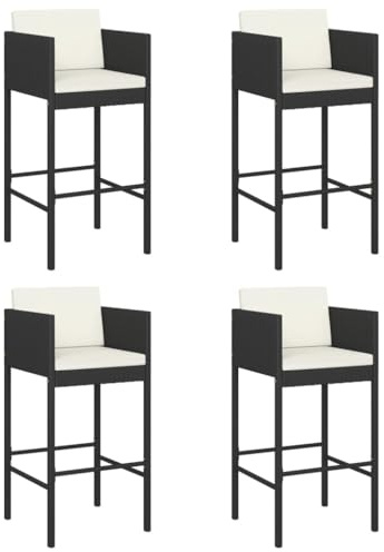vidaXL Barhocker mit Kissen 4 STK., Barstuhl mit Stahlrahmen, Tresenhocker für Garten Terrasse, Küchenhocker Hocker, Schwarz Poly Rattan
