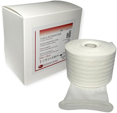 DE Healthcare Products - Elastischer Schlauchverband, Trikotschlauchverband aus 100% Baumwolle, 20 m x 8 cm, für Hand-, Fuß- & Beinverbände, nahtlos gewirkt, Schlauchbinde Größe 3
