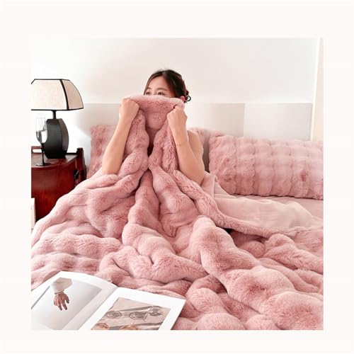 HYRAM Plüsch Bettwäsche ， Winter Flauschig Warme Bettbezug，weiche Decke Für Couch Und Bett,Plüschbettwäsche Set Mit Reißverschluss Lebensdecke, Tagesdecke (1.8M4 Piece Set,Pink)