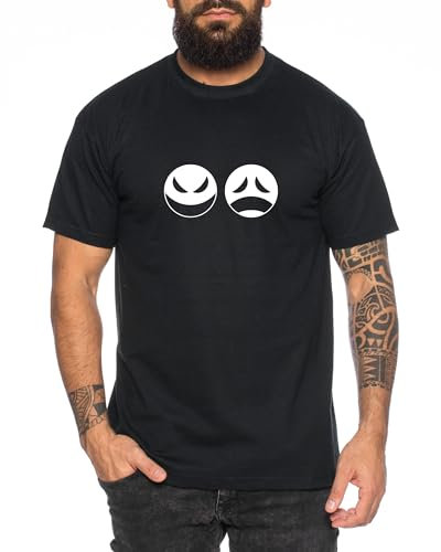 Happy Sad - Herren T-Shirt Straw Hat Luffy Zoro One Monkey D. Pirat Ace Piece Goku Anime Ruffy, Größe:L, Farbe:Schwarz
