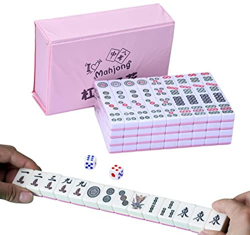 Huasean Chinesisches -Majong-Set, traditionelles chinesisches Mahjong-Set mit 144 Mahjong-Steinen und 2 Würfeln, traditionelle chinesische Brettspiele für die Familie mit Aufbewahrungsbox